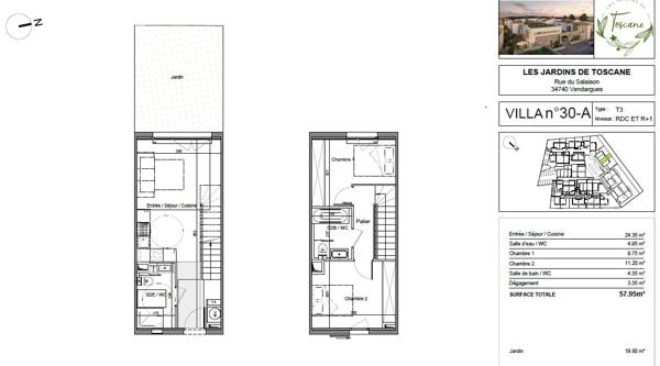 Vendargues (34740) BRS - T3 Duplex de 57 m2 avec jardin