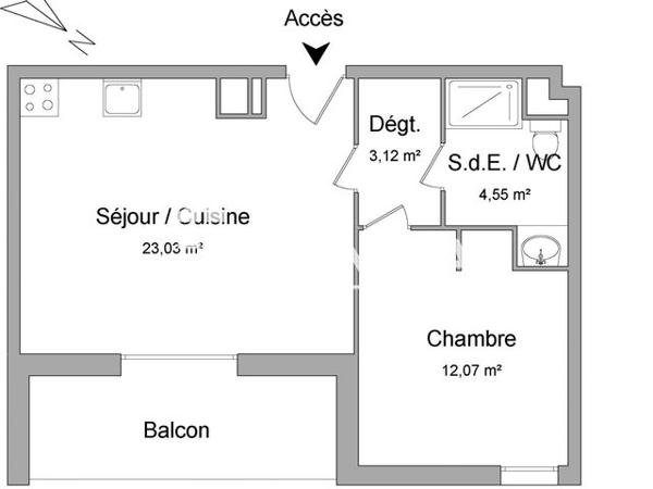 Location Appartement 2 pièces 42.77 m² - 6-8 RUE JULES VEDRINES Balma 31130