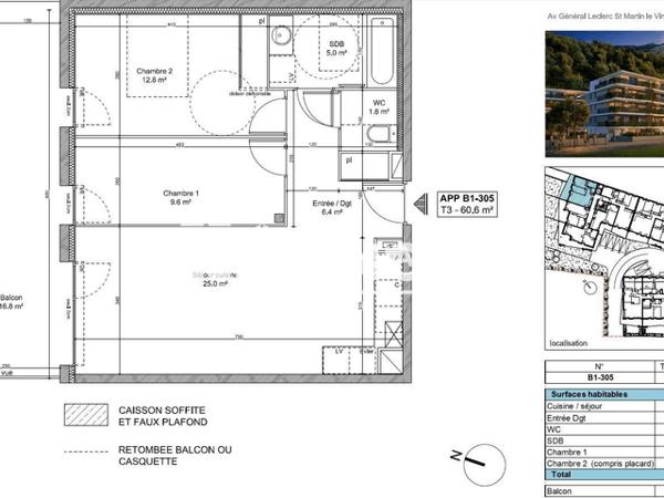 Location Appartement 3 pièces 60.5 m² - 120 AVENUE GENERAL LECLERC Saint Martin Le Vinoux 38950