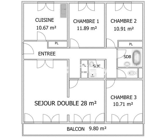 Appartement 5 pièces - 91 m² Exclusivité efficity