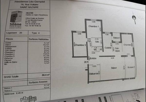 Appartement 4 pièces                                        - 44600 Saint-Nazaire Réf : 3551