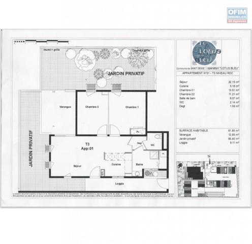 A vendre T3 de 62 m2 en rez-de-jardin dans les bas de Montgaillard