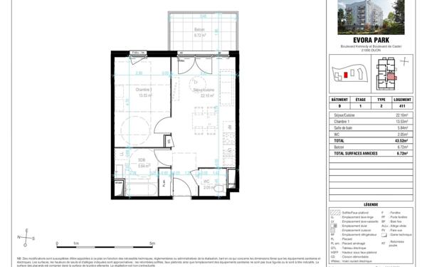 Appartement à vendre    2 pièces • 43,52 m2 Dijon