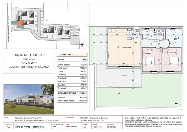a vendre ''Programme neuf" Penta Di Casinca T3 de 72.50 m2 avec jardin