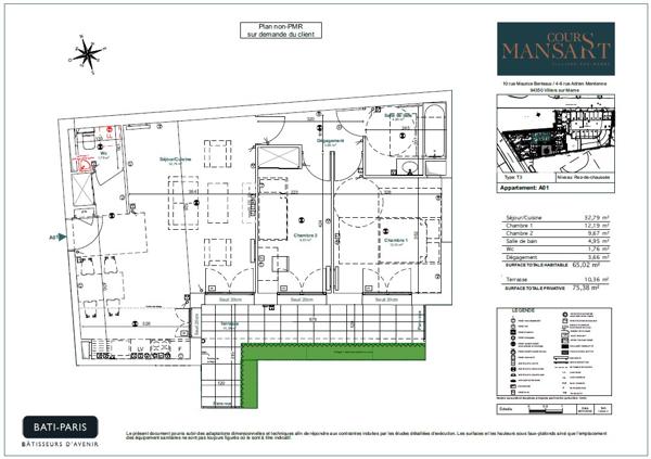 Villiers-sur-Marne (94350) BRS - T3 avec terrasse