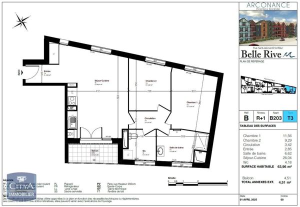 Vente appartement 3 pièces de 63.96m²