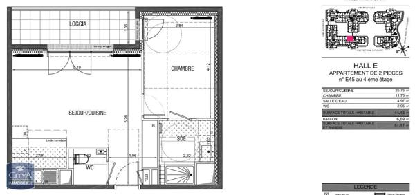 Appartement à louer 2 pièces 44.48m²