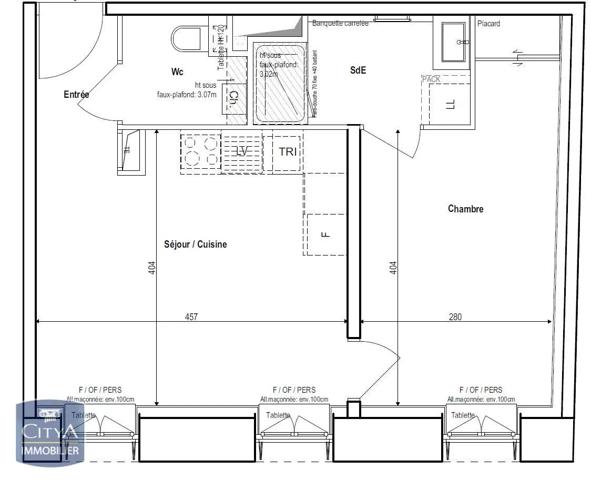 Appartement à louer 2 pièces 41.2m²