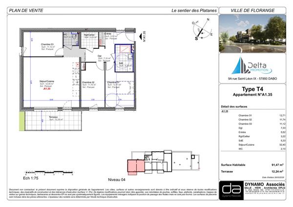Appartement Florange 4 pièce(s) 91.47 m2