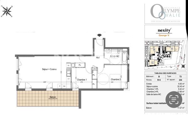 Montpellier Appartement 3 pièces 67 m2 - Grande terrasse 20M2 - Vue dégagée - Garage fermé