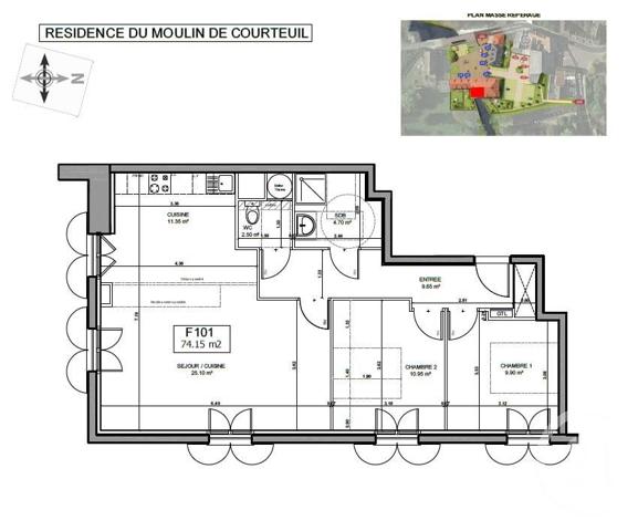 appartement à vendre  3 pièces - 74,15 m2 COURTEUIL - 60