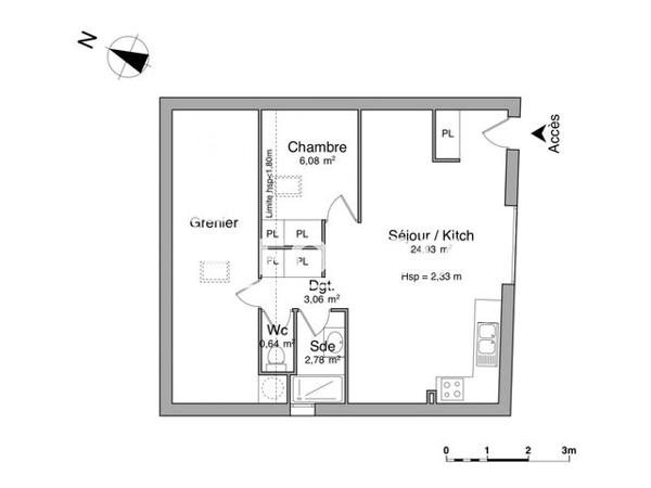 Location Studio 37.49 m² - 22 RUE ANDRONNE Bordeaux 33000