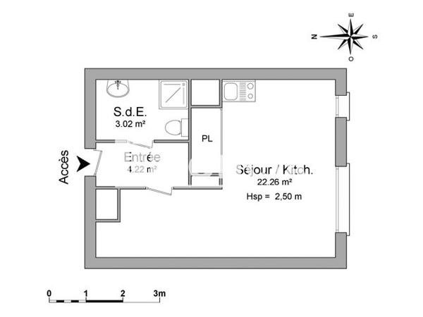 Location Studio 29.5 m² - 197 BD J.B. DE LA SALLE Rennes 35000