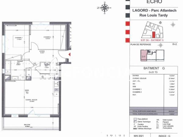 Location Appartement 3 pièces 69.01 m² - ECHO - G21 - 17 ALLEE ALBERT JACQUARD Lagord 17140