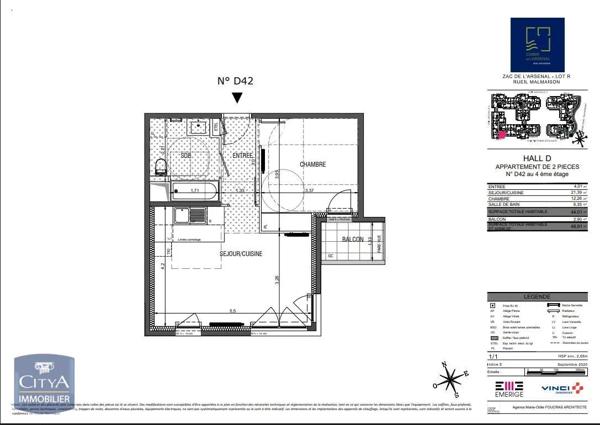 Appartement à louer 2 pièces 44.01m²