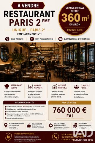 Restaurant à vendre 360 m² Paris 2
