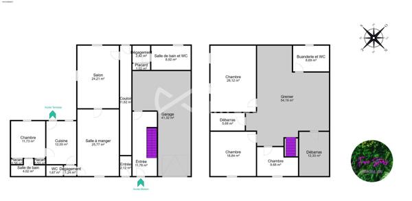 Maison - 170 m² - 6 pièces - garage et jardin