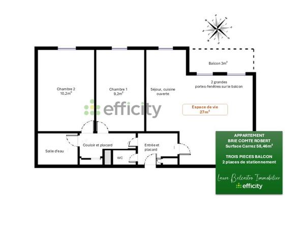 Appartement 3 pièces - 58 m² Exclusivité efficity