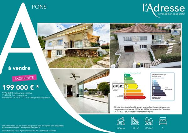 Maison Pons à vendre Pons 17800 6 pièce(s) 114 m2