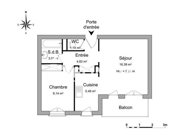 Location Appartement 2 pièces 40.66 m² - 1 RUE DE LA FONTAINE Villiers Sur Marne 94350