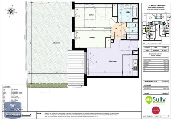 Appartement à louer 3 pièces 60.01m²