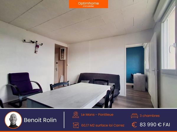 Le Mans – PONTLIEUE | T4 MEUBLÉ DE 60 M² – 3 Chambres – rentabilité brute d'environ 8,5%
