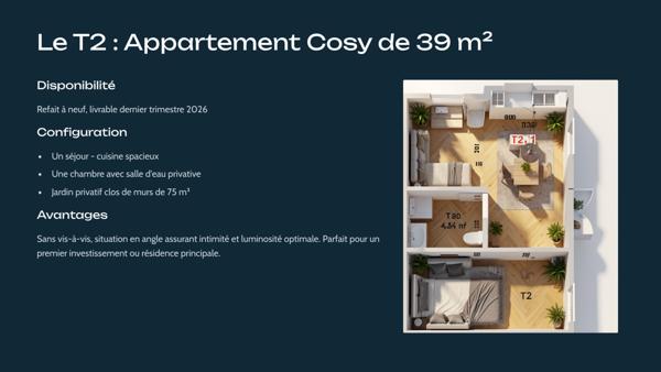 Saint-François (97118) À vendre biens immobiliers à Saint-François,T2 de 39 m² dans une petite copropriété