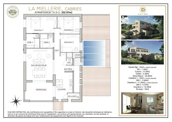 Cabriès (13480) Appartement T4 de 103 m² avec terrasse – Cabriès (secteur du Verger)