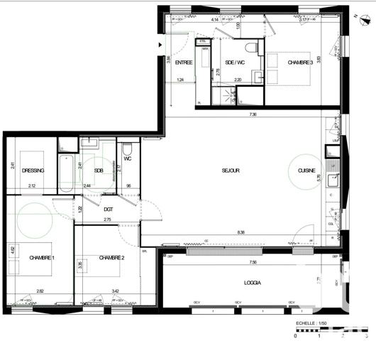 Appartement 4 pièces de 112 m² à Bordeaux (33800)