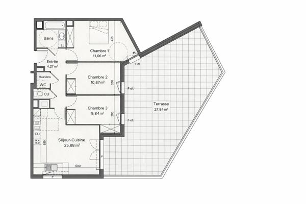 Appartement à vendre 3 pièces VENISSIEUX (69)