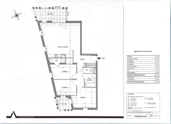 Appartement F4 à vendre  4 pièces - 85,42 m2 LYON - 69007