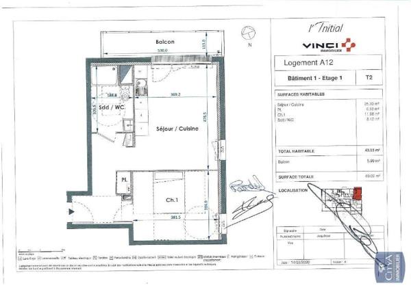 Appartement à louer 2 pièces 43.04m²