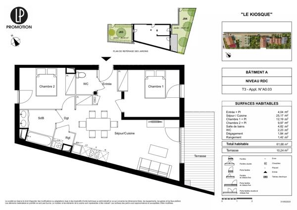 Appartement Neuf T3 de 61,68 m² + Jardin + Parking à Toulouse