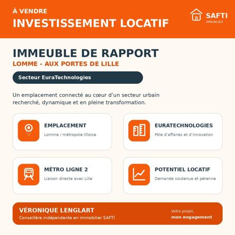 Immeuble de rapport, à Lomme, 11 studios, 1 bureau et local commercial