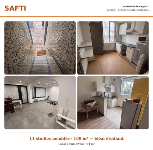 Immeuble de rapport, à Lomme, 11 studios, 1 bureau et local commercial