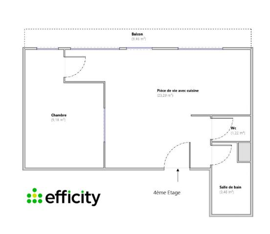 Appartement 2 pièces - 37 m² Exclusivité efficity