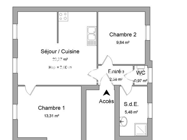 Location Appartement 3 pièces 58.57 m² - 2ème ETAGE - PORTE 2 Niort 79000