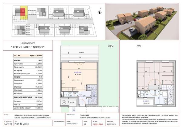 **À Vendre Villas Duplex T3 à T4 Programme neuf à Sorbo Occagnano**