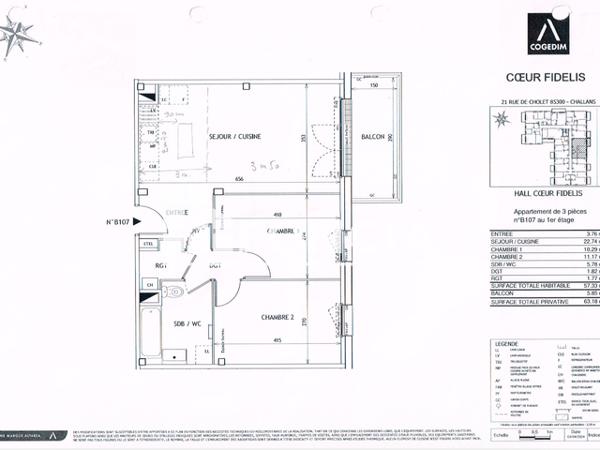 Location Appartement 3 pièces 57.09 m² - RESIDENCE COEUR FIDELIS Challans 85300