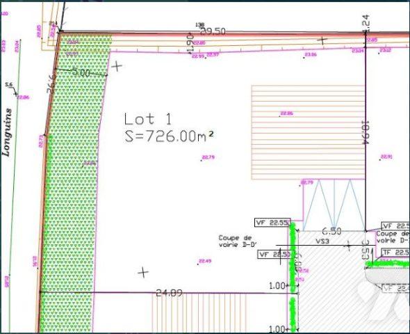 Terrain constructible viabilisé de 726m2