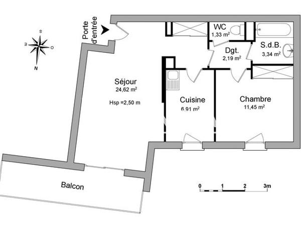 Location Appartement 2 pièces 49.84 m² - 16 ALLEE CASTELLET / 67 AVENUE JOSEPH AIGUIER Marseille 13009