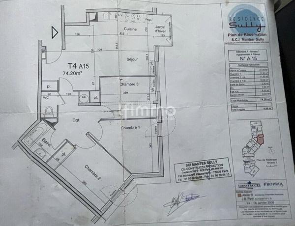 Mantes-la-Jolie – Apt 4P lumineux 74 m² – 3ch – Proche gare