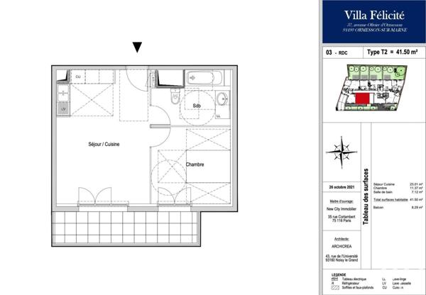 Appartement 2 pièces de 41 m² à Ormesson-sur-Marne (94490)