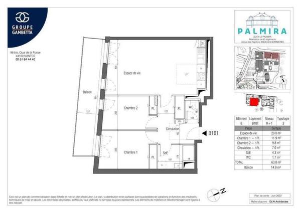 Appartement 3 pièces                                        - 44840 Les Sorinières Réf : 12446
