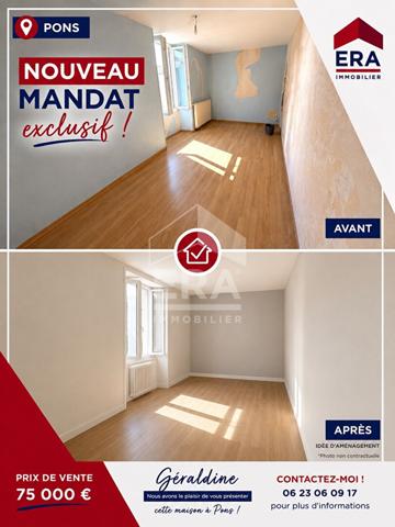 Maison de ville de 71 m² à rafraîchir ? Centre de Pons