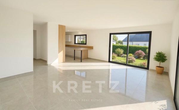 Maison contemporaine neuve 4 chambres avec garage, terrasses et jardin.