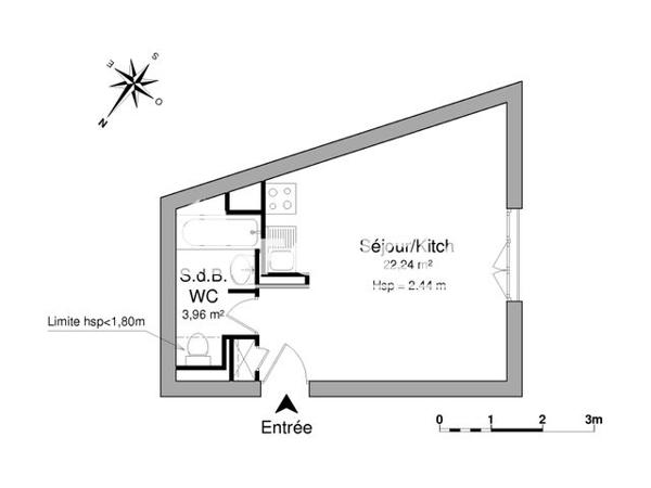Location Studio 26.2 m² - 13 RUE FRANCK ANCELIN La Rochelle 17000
