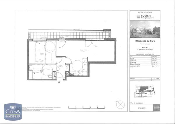 Appartement à louer 2 pièces 50.11m²