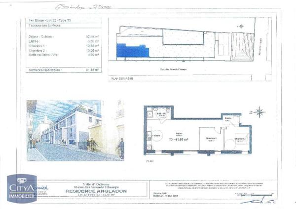 Appartement à louer 3 pièces 61m²