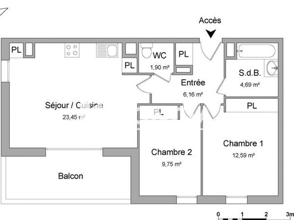 Location Appartement 3 pièces 58.5 m² - 9 IMPASSE LILIANE DESGRAVES Toulouse 31500